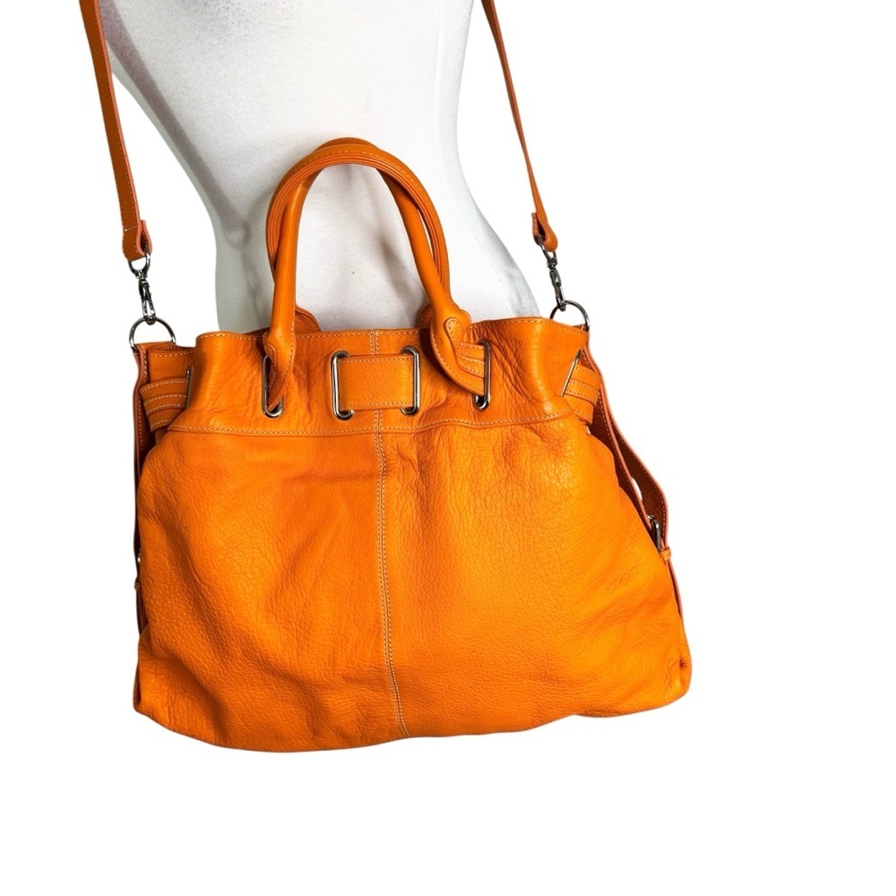 Barr + Barr Leather Large Orange Pebbled Slouchy Crossbody Satchel Bag Tote - Picture 3 of 16